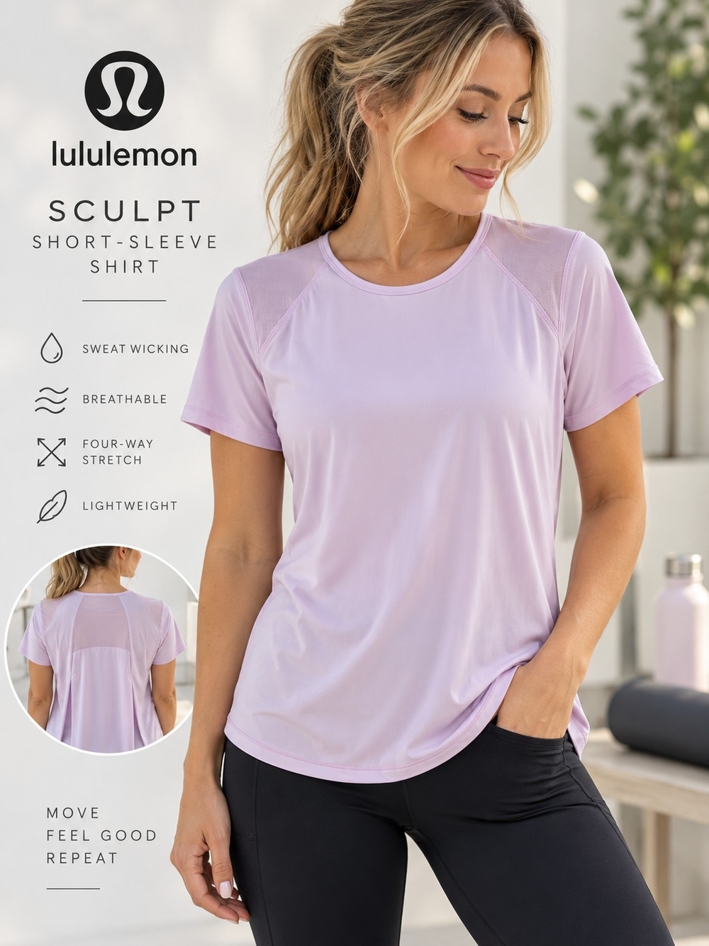 Lululemon Sculpt Short-Sleeve Shirt Size 8 Pale Lilac Pink NWOT